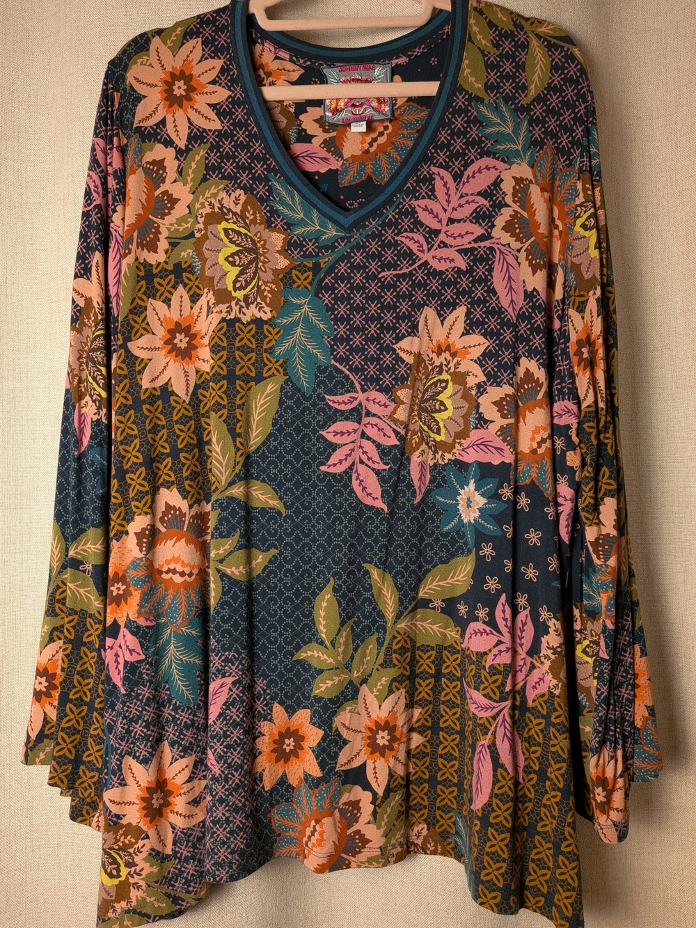Johnny Was 2X Patchwork Floral Bamboo Tunic Top Boho Plus Size